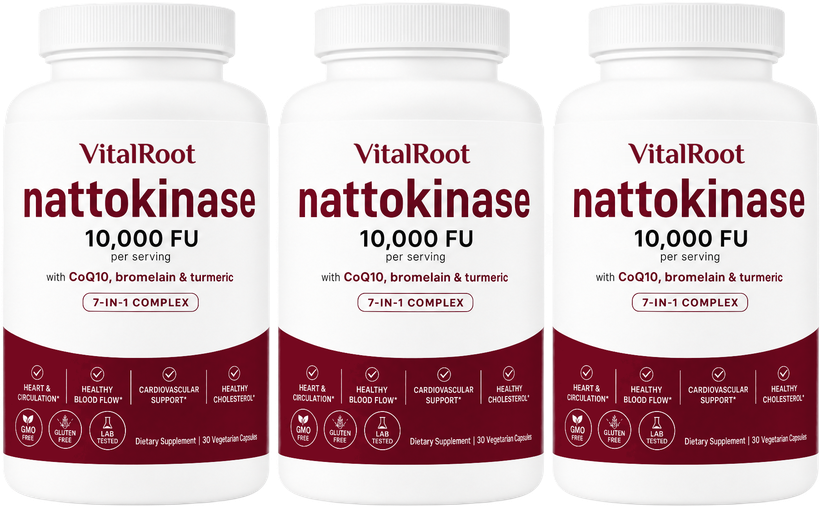 Three bottles of VitalRoot Nattokinase 10,000 FU